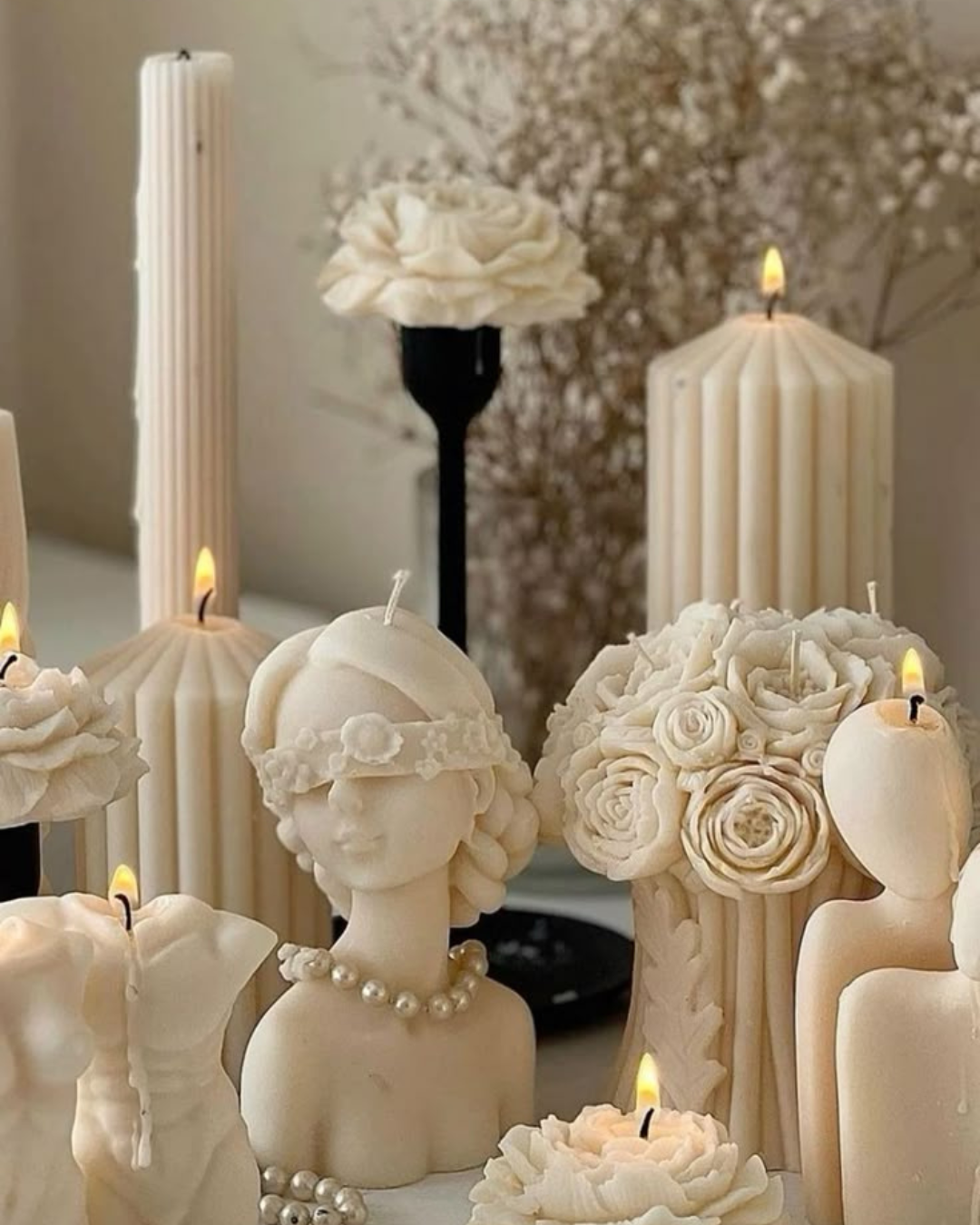 velas artesanais com formatos variados